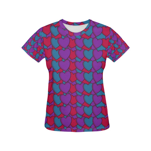 Love Hearts All Over Print T-Shirt for Women (USA Size) (Model T40)