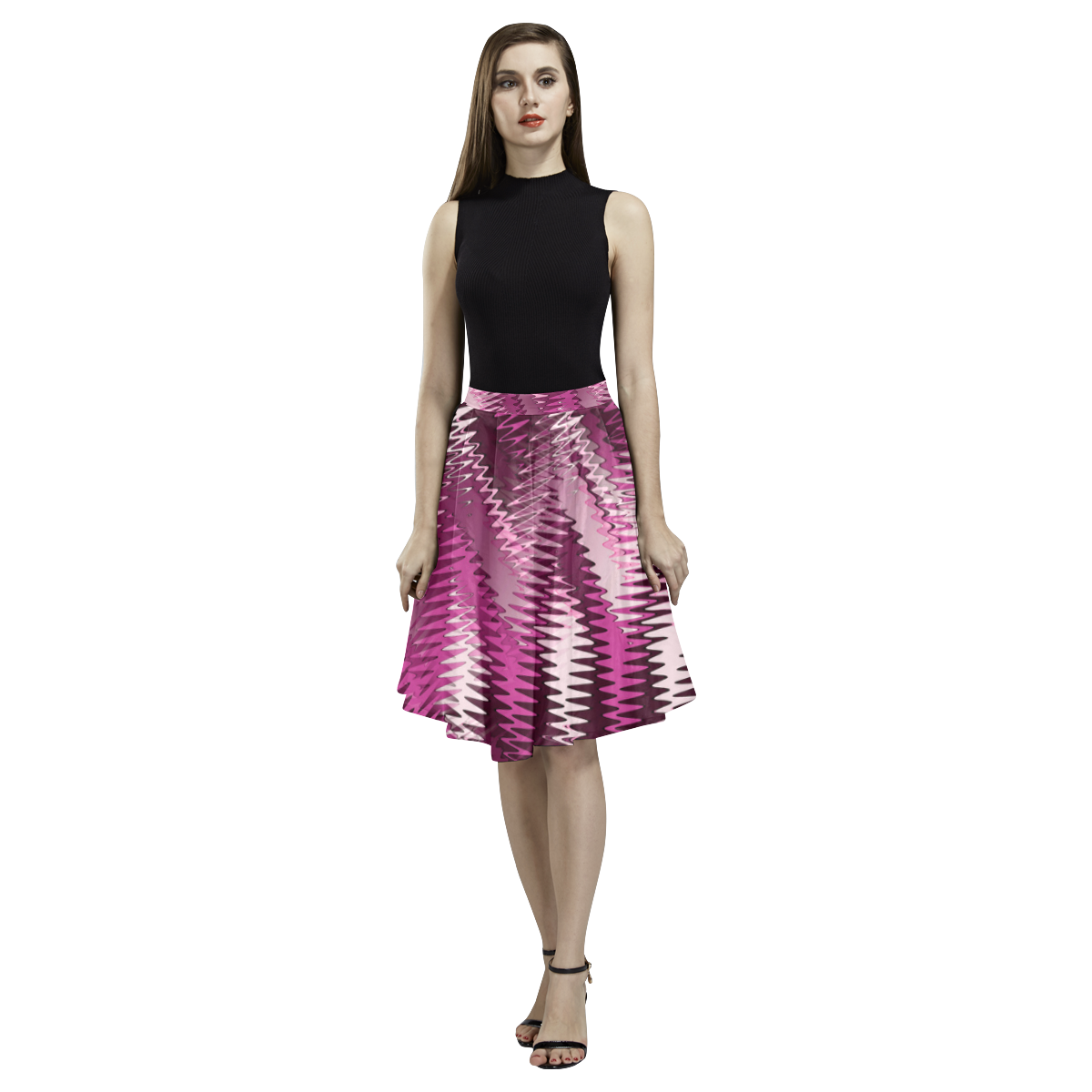 Pink Wavy Melete Pleated Midi Skirt (Model D15)