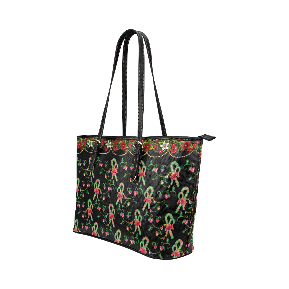 Candy Cane Exposion Leather Tote Bag/Small (Model 1651)