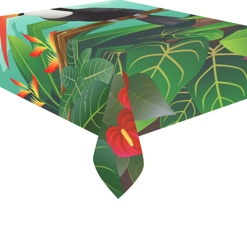 Toucan Tropical Jungle Floral Landscape Cotton Linen Tablecloth 52"x 70"