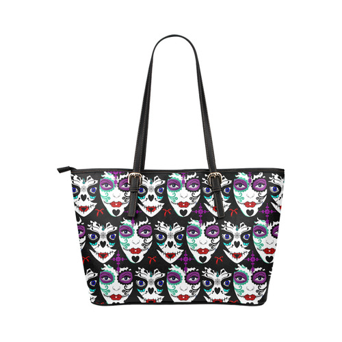 Day of the dead - sugarskull Leather Tote Bag/Small (Model 1651)