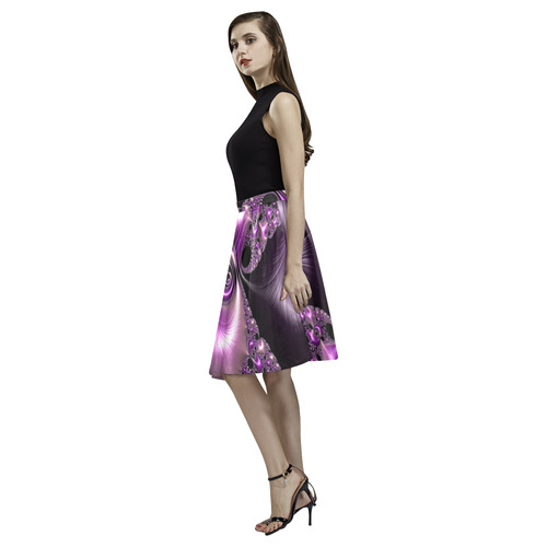 Silken Purple Swirlling Melete Pleated Midi Skirt (Model D15)