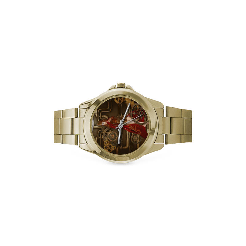 Steampunk, awesome steam lady Custom Gilt Watch(Model 101)