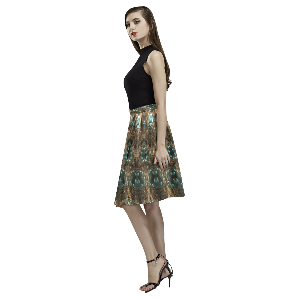 Glorious Earth Jewel Melete Pleated Midi Skirt (Model D15)