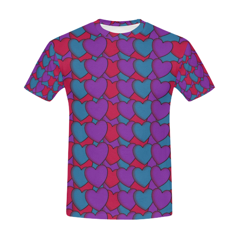 Love Hearts All Over Print T-Shirt for Men (USA Size) (Model T40)