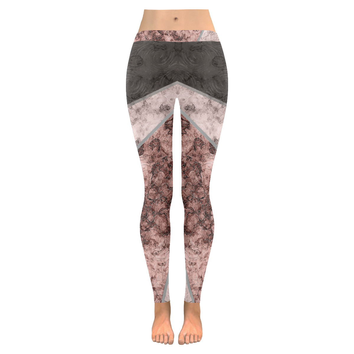 Pink and gray marble . patchwork , gray , pink , marble , marble , pink marble Women's Low Rise Leggings (Invisible Stitch) (Model L05)