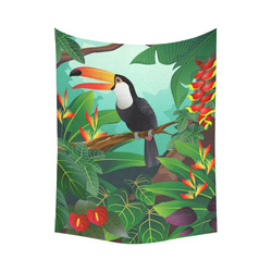 Toucan Tropical Jungle Floral Landscape Cotton Linen Wall Tapestry 60"x 80"