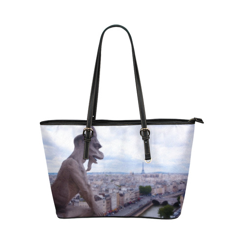 View of Paris, Gargoyle & Eiffel Tower Leather Tote Bag/Small (Model 1651)