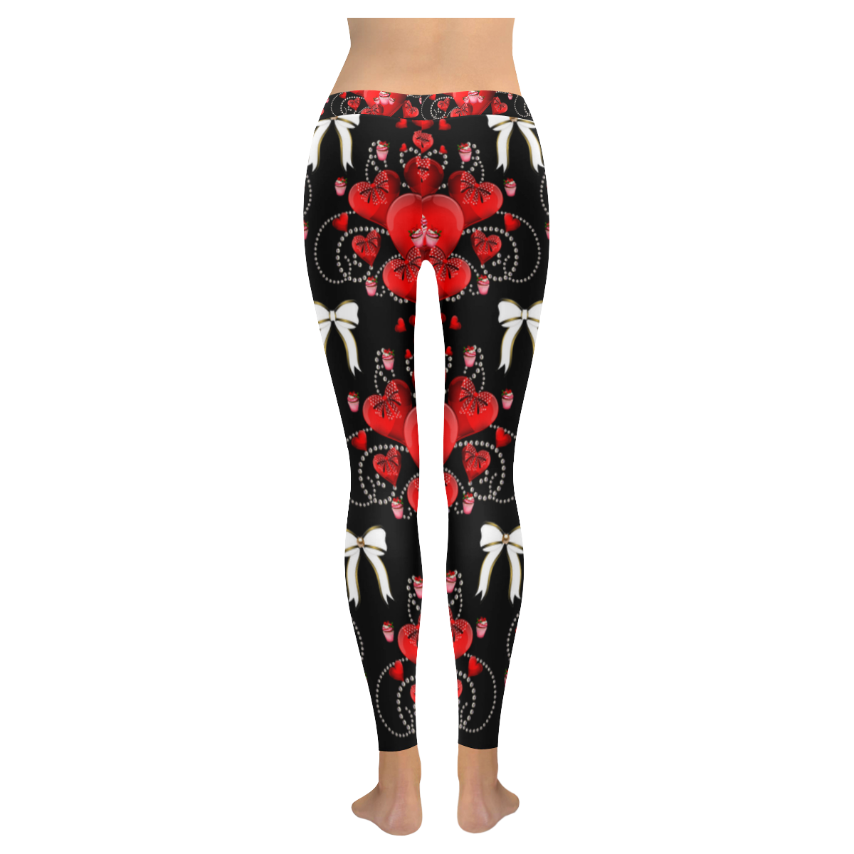 Rockabilly hearts and bows Women's Low Rise Leggings (Invisible Stitch) (Model L05)