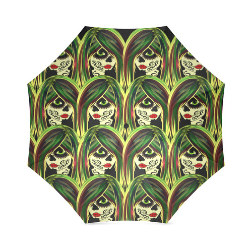 Fashionista sugarskull gals - green Foldable Umbrella (Model U01)