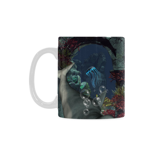 Beautiful mermaid swimming with dolphin White Mug(11OZ)