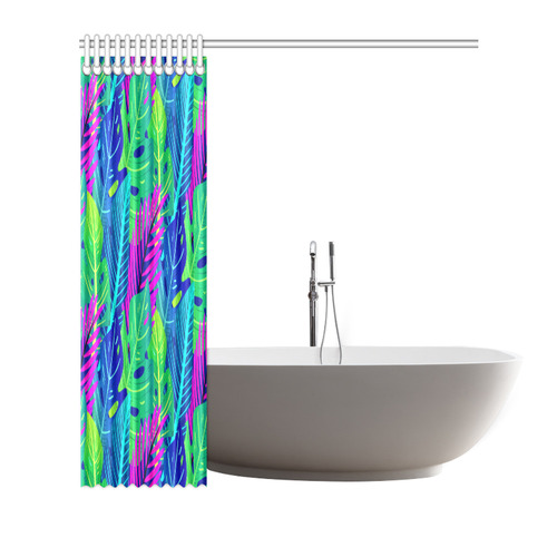 Green Blue Pink Tropical Leaves Pattern Shower Curtain 72"x72"