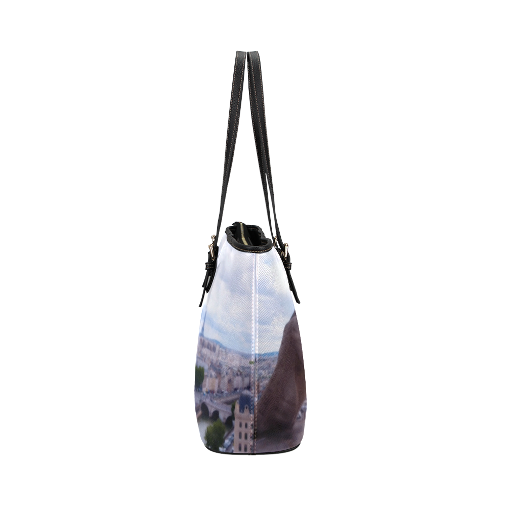 View of Paris, Gargoyle & Eiffel Tower Leather Tote Bag/Small (Model 1651)