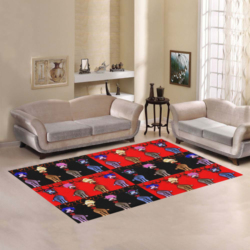 Funny Reindeer Gals on black and  red Area Rug7'x5'