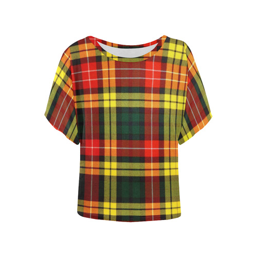 Buchanan Tartan Women's Batwing-Sleeved Blouse T shirt (Model T44)