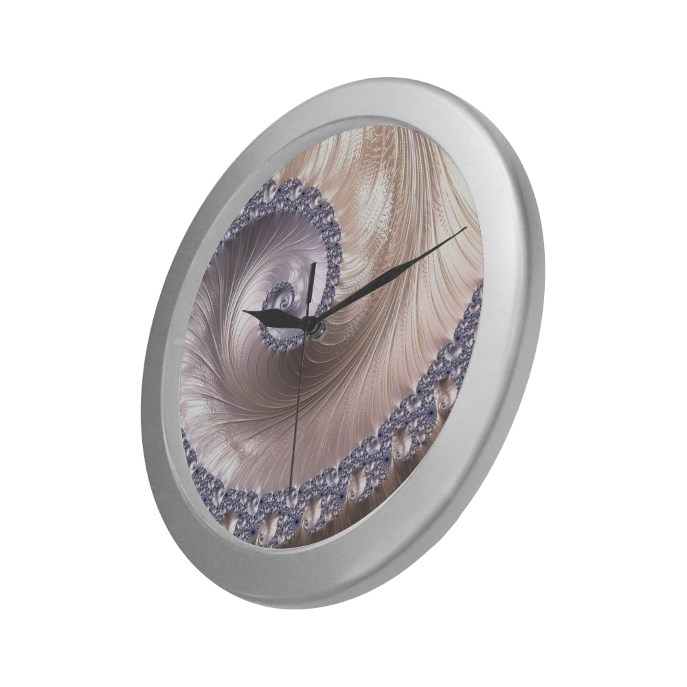 Diamond and Pearl Seashell Swirls Fractal Abstract Silver Color Wall Clock