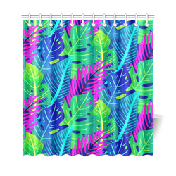 Green Blue Pink Tropical Leaves Pattern Shower Curtain 69"x72"