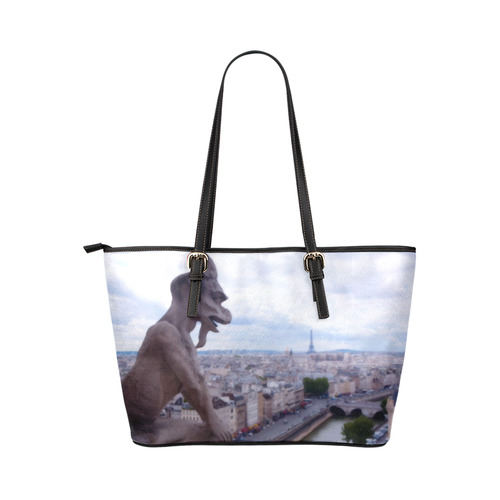 View of Paris, Gargoyle & Eiffel Tower Leather Tote Bag/Small (Model 1651)