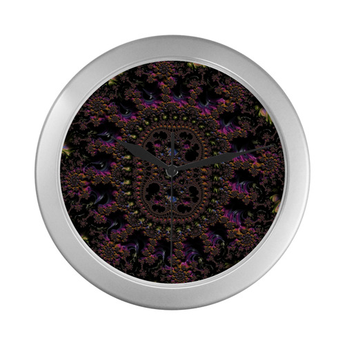 Ancient Aztec Medallion Fractal Abstract Silver Color Wall Clock