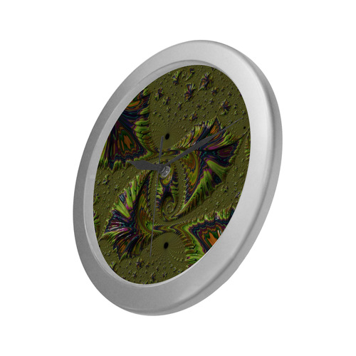 Rainbow Fern Frond Fossils Fractal Abstract Silver Color Wall Clock