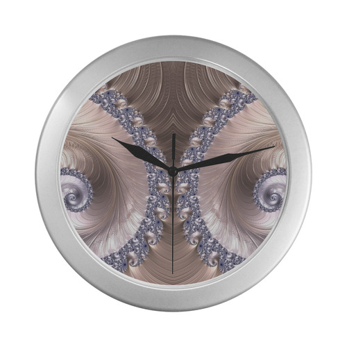 Diamond and Pearl Seashell Swirls Fractal Abstract Silver Color Wall Clock