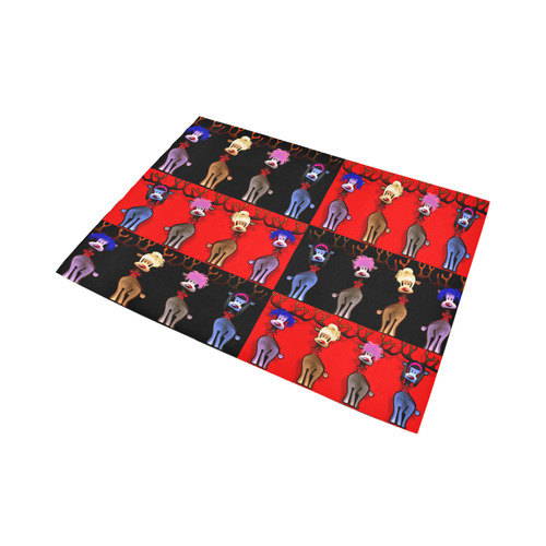 Funny Reindeer Gals on black and  red Area Rug7'x5'