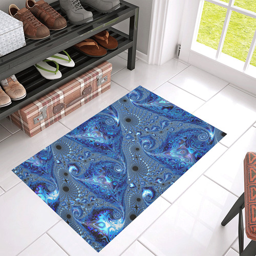Sapphire Ocean Waves and Shells Fractal Abstract Azalea Doormat 30" x 18" (Sponge Material)