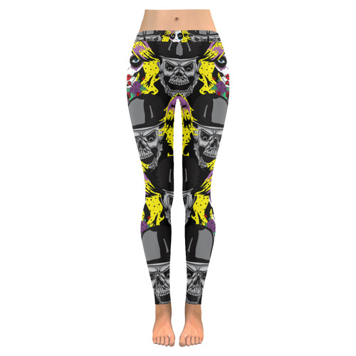 Miss Gothica Sugarskull Women's Low Rise Leggings (Invisible Stitch) (Model L05)