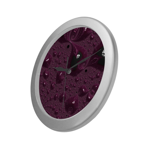 Ruby Gemstones on the Beach Fractal Abstract Silver Color Wall Clock