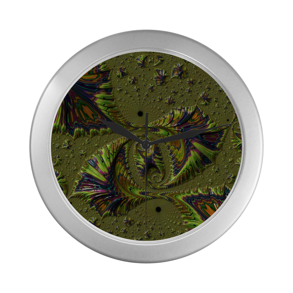 Rainbow Fern Frond Fossils Fractal Abstract Silver Color Wall Clock
