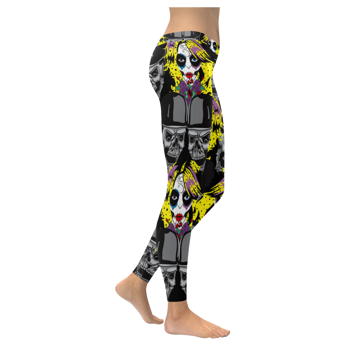 Miss Gothica Sugarskull Women's Low Rise Leggings (Invisible Stitch) (Model L05)