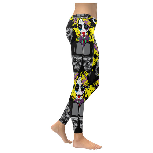 Miss Gothica Sugarskull Women's Low Rise Leggings (Invisible Stitch) (Model L05)