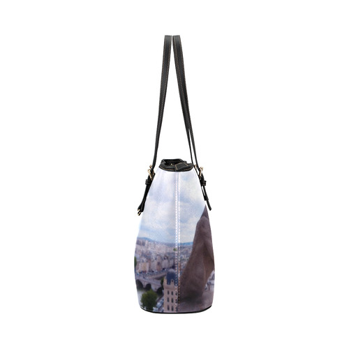 View of Paris, Gargoyle & Eiffel Tower Leather Tote Bag/Small (Model 1651)