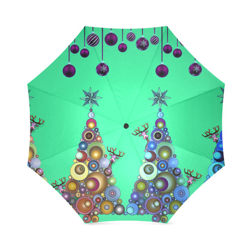 Peek a boo reindeers on green umbrella Foldable Umbrella (Model U01)