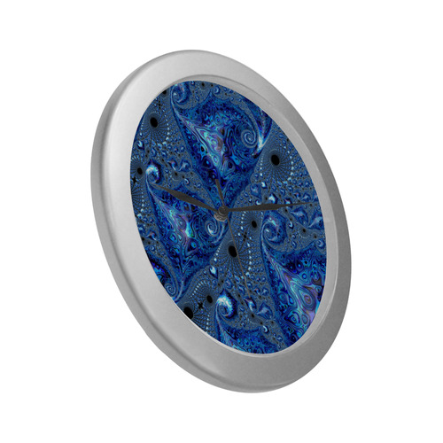 Sapphire Ocean Waves and Shells Fractal Abstract Silver Color Wall Clock