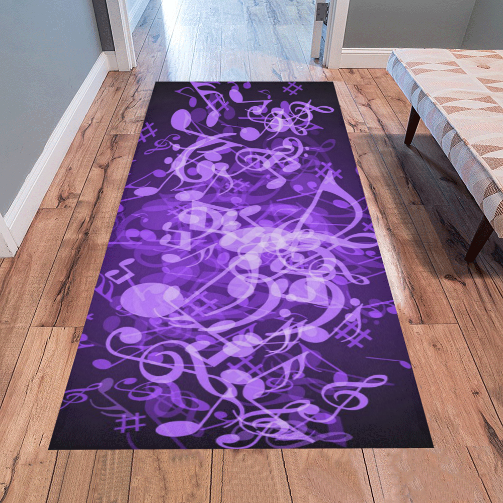 Purple Glow Music Notes Area Rug 7'x3'3''
