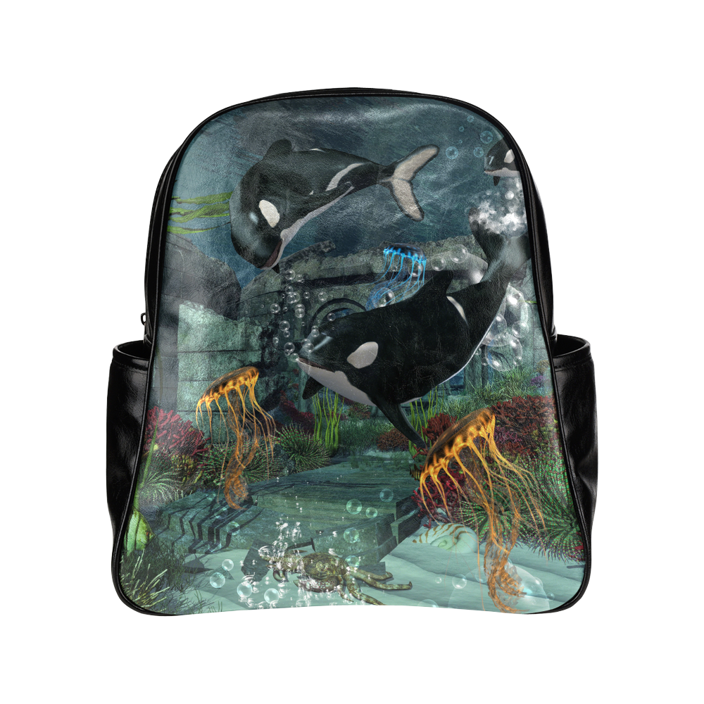 Amazing orcas Multi-Pockets Backpack (Model 1636)
