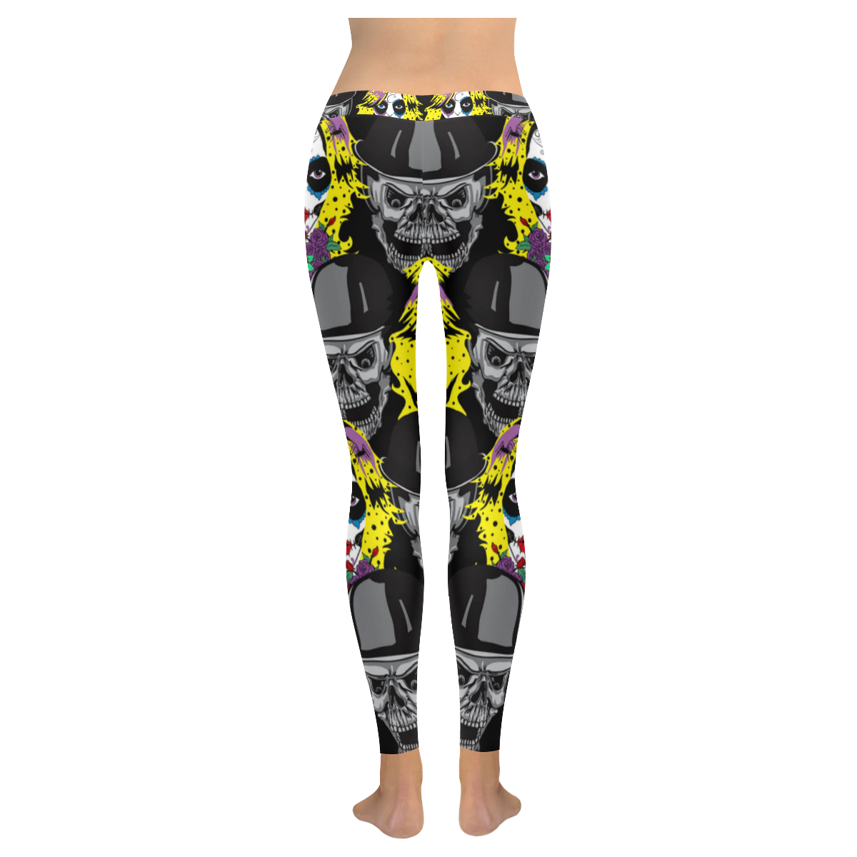 Miss Gothica Sugarskull Women's Low Rise Leggings (Invisible Stitch) (Model L05)