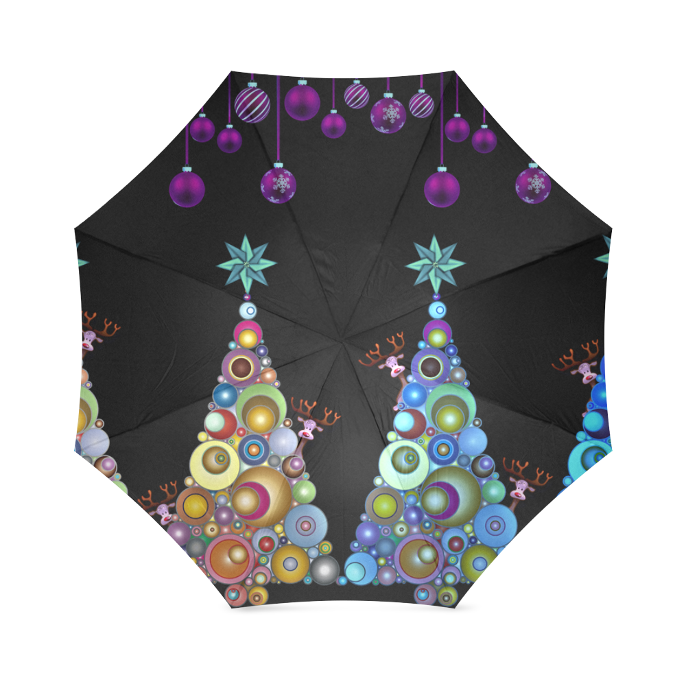 Peek a boo reindeers on black umbrella Foldable Umbrella (Model U01)