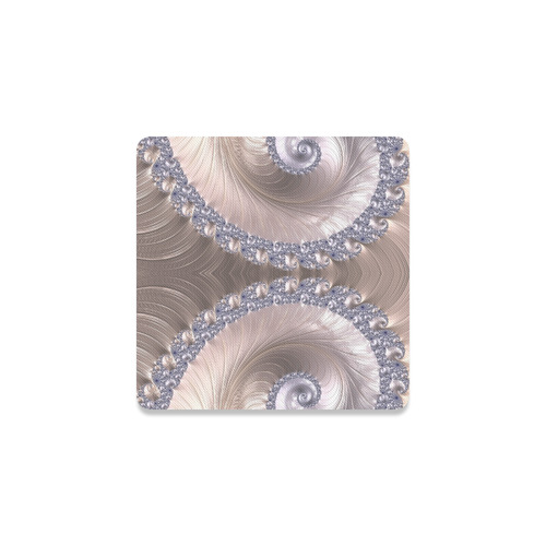 Diamond and Pearl Seashell Swirls Fractal Abstract Square Coaster