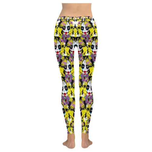 gothic sugar skull Women's Low Rise Leggings (Invisible Stitch) (Model L05)