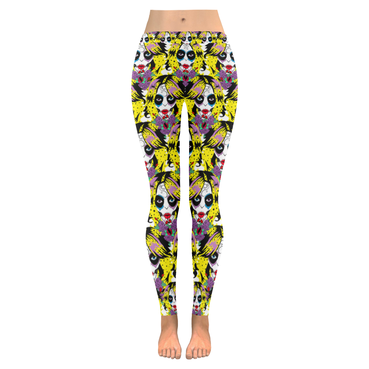 gothic sugar skull Women's Low Rise Leggings (Invisible Stitch) (Model L05)