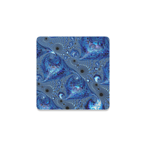 Sapphire Ocean Waves and Shells Fractal Abstract Square Coaster
