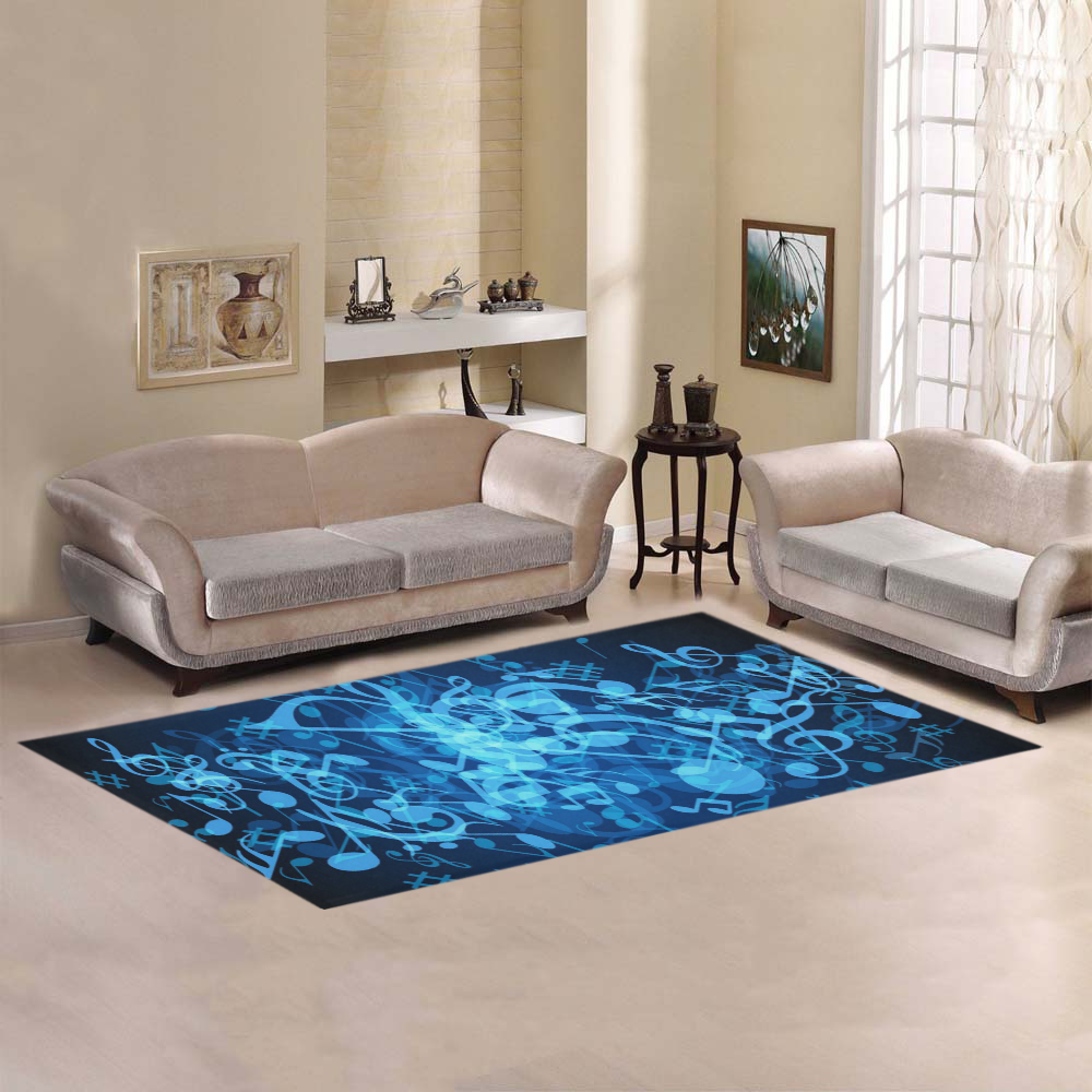 Blue Glow Music Notes Area Rug 7'x3'3''