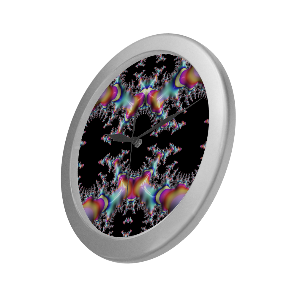 Rainbow Coral Reef Fractal Abstract Silver Color Wall Clock