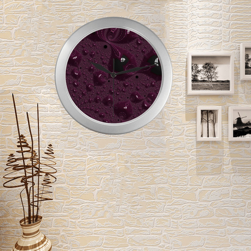 Ruby Gemstones on the Beach Fractal Abstract Silver Color Wall Clock