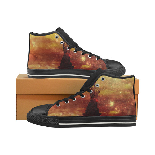 Lady Liberty Yellow Red Stars High Top Canvas Women's Shoes/Large Size (Model 017)