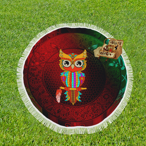Cute owl, mandala design Circular Beach Shawl 59"x 59"