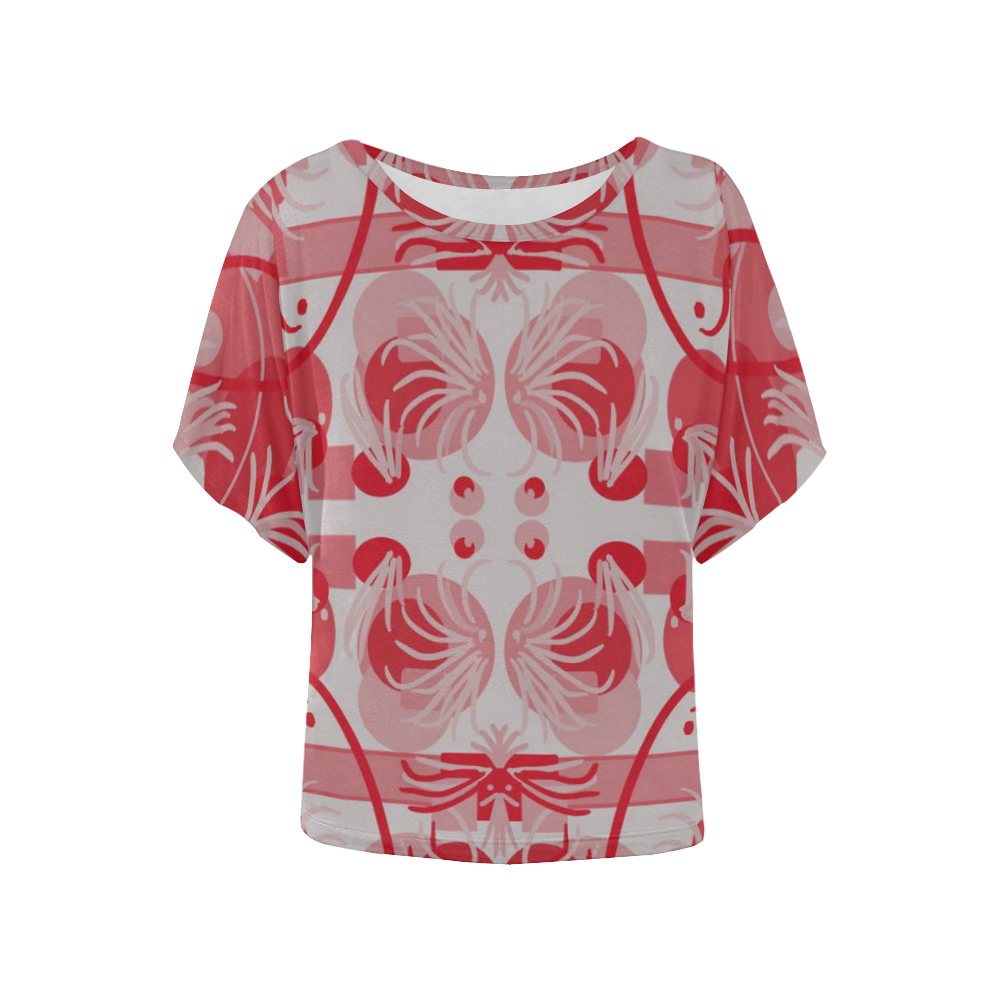 Foliage in red and gray Women's Batwing-Sleeved Blouse T shirt (Model T44)