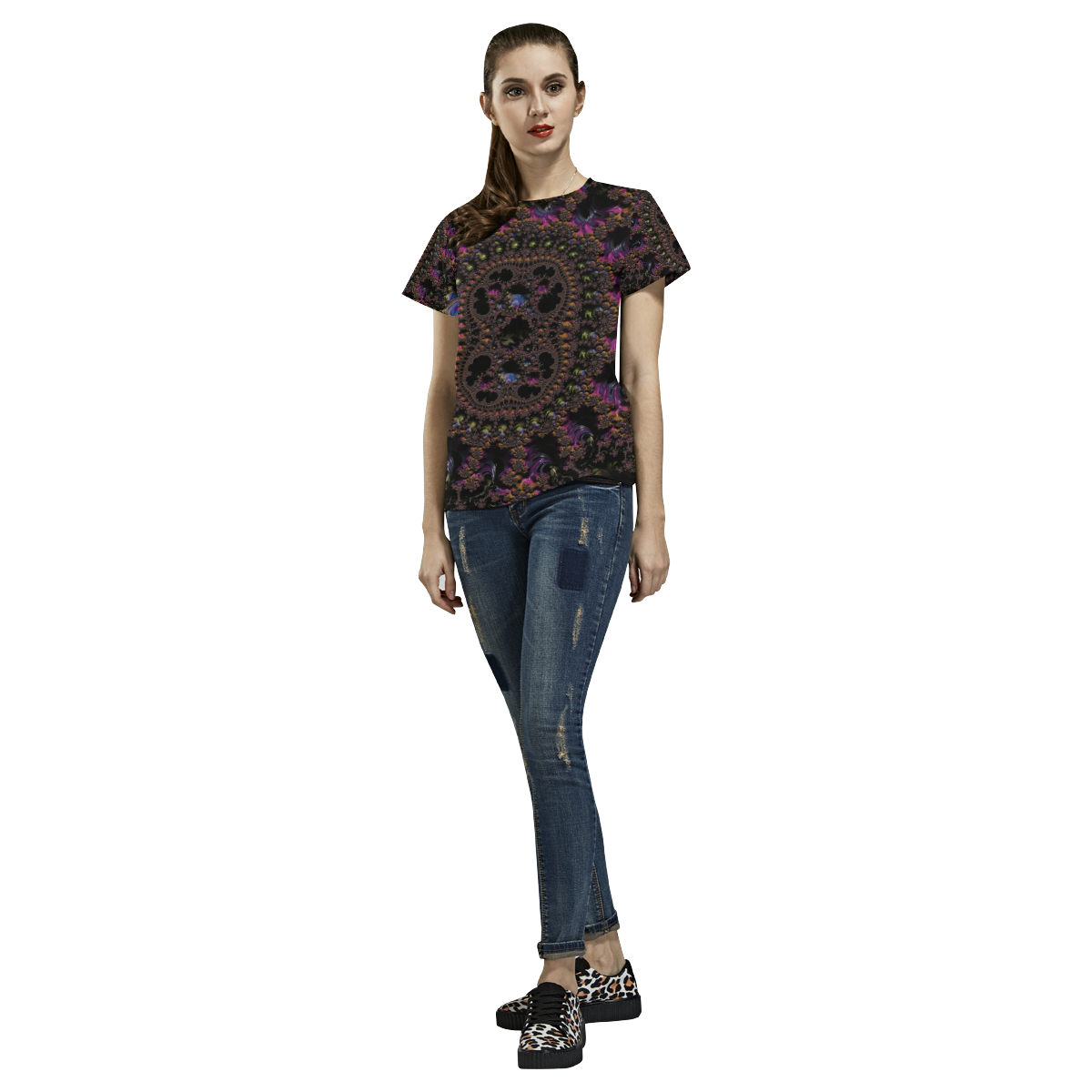 Ancient Aztec Medallion Fractal Abstract All Over Print T-Shirt for Women (USA Size) (Model T40)